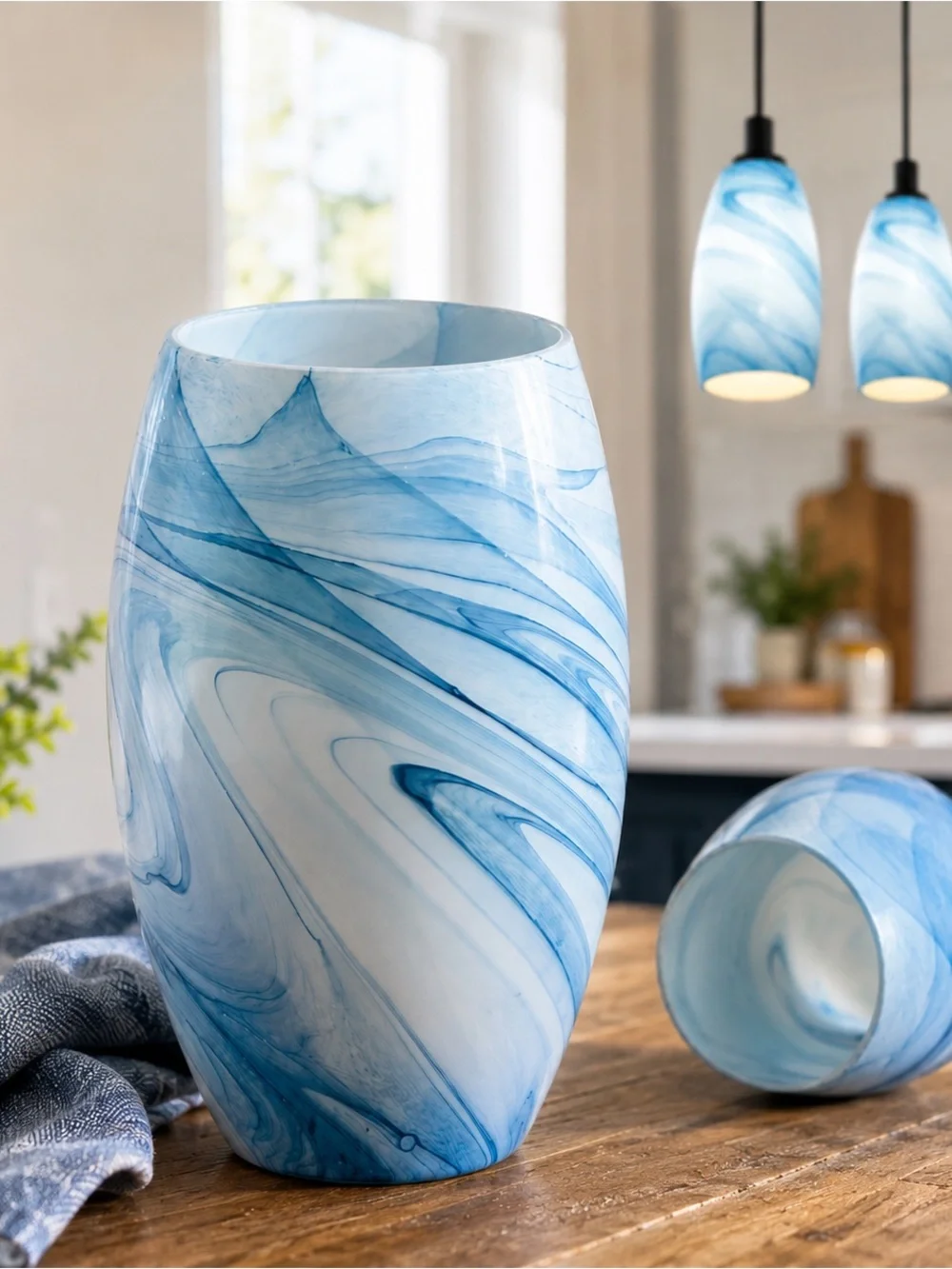 Vinew Blue Marble Hand Blown Glass Pendant Light Shade 8 in Art Glass